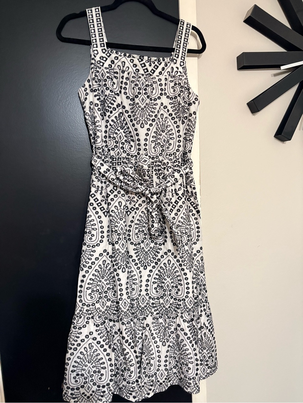 Talbots Black and White Midi Dress with Belt